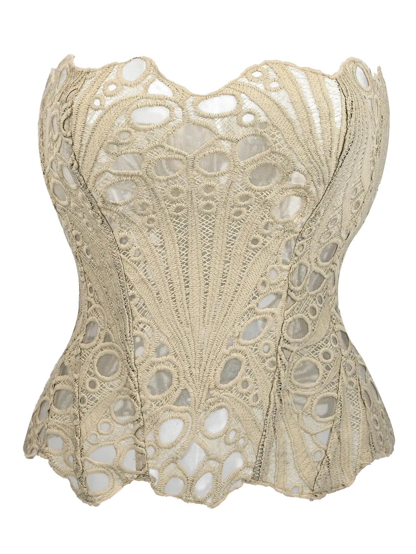Women'S Random Pattern Lace up Shapewear Tube Top, Elegant Contrast Lace Corset Top, Tummy Control Shapewear for Women