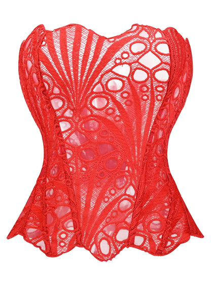 Women'S Random Pattern Lace up Shapewear Tube Top, Elegant Contrast Lace Corset Top, Tummy Control Shapewear for Women