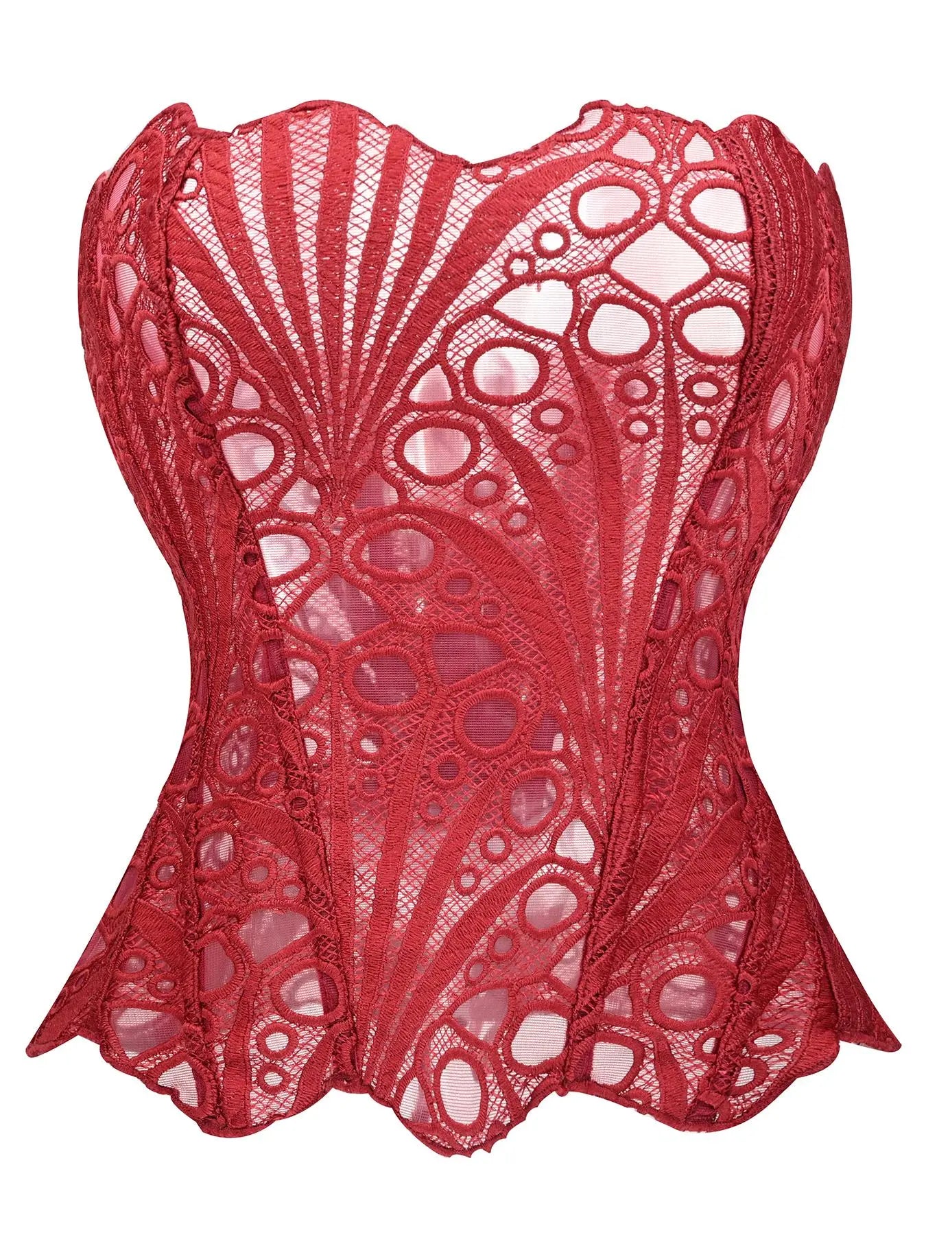 Women'S Random Pattern Lace up Shapewear Tube Top, Elegant Contrast Lace Corset Top, Tummy Control Shapewear for Women