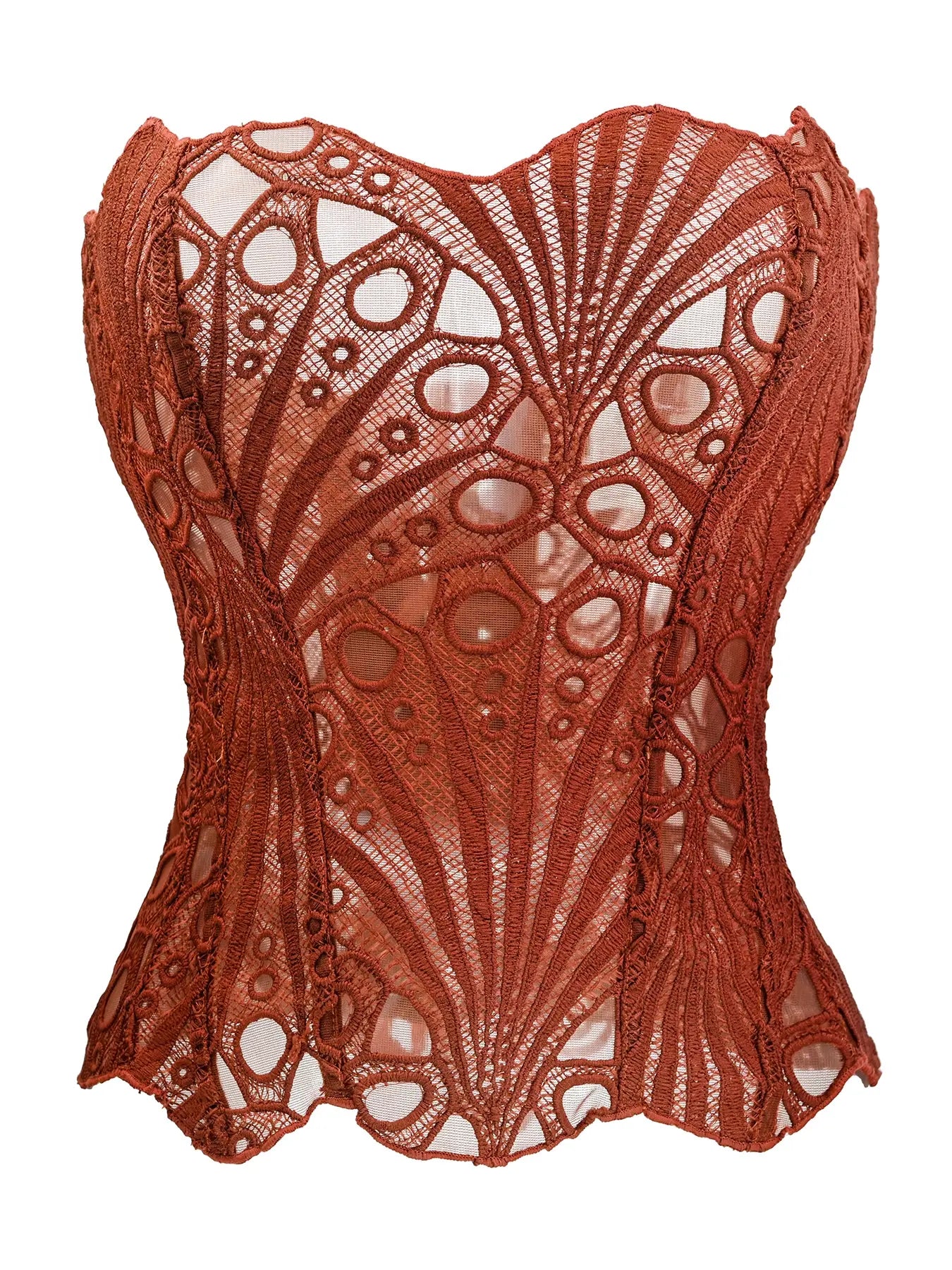 Women'S Random Pattern Lace up Shapewear Tube Top, Elegant Contrast Lace Corset Top, Tummy Control Shapewear for Women