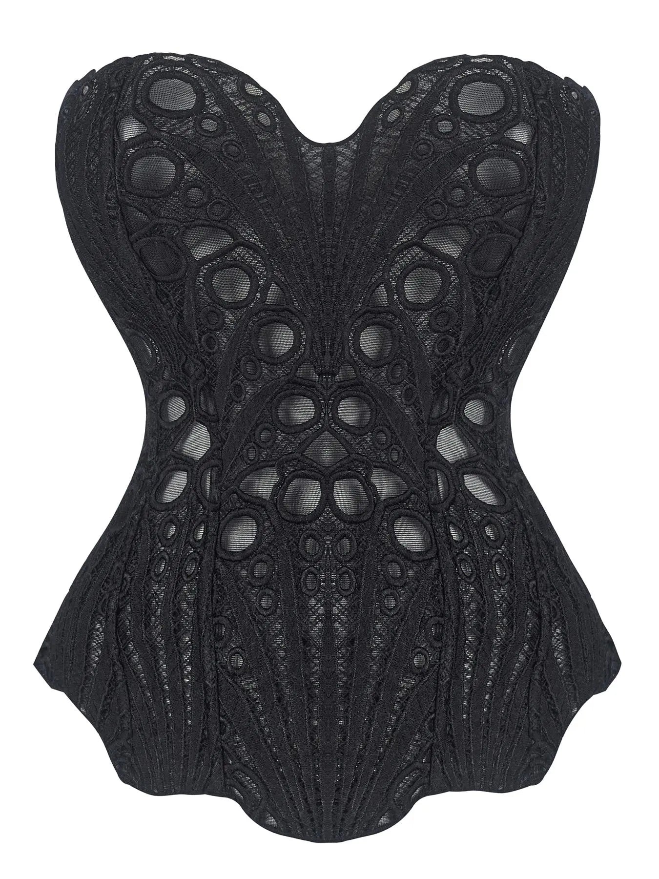 Women'S Random Pattern Lace up Shapewear Tube Top, Elegant Contrast Lace Corset Top, Tummy Control Shapewear for Women