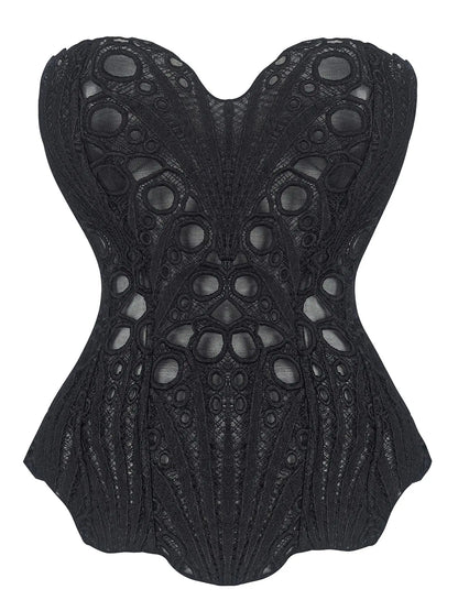 Women'S Random Pattern Lace up Shapewear Tube Top, Elegant Contrast Lace Corset Top, Tummy Control Shapewear for Women