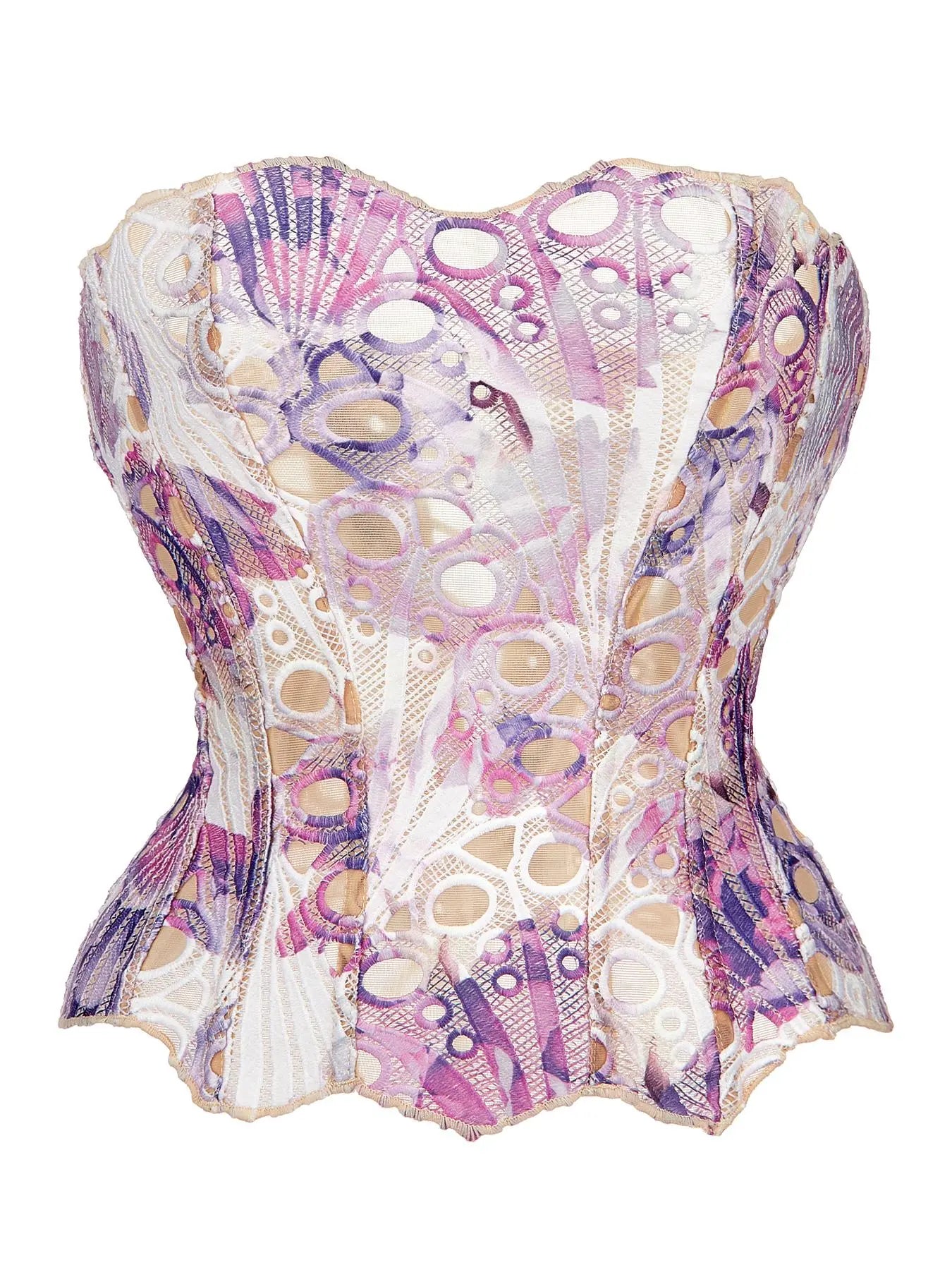 Women'S Random Pattern Lace up Shapewear Tube Top, Elegant Contrast Lace Corset Top, Tummy Control Shapewear for Women