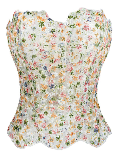 Women'S Random Pattern Lace up Shapewear Tube Top, Elegant Contrast Lace Corset Top, Tummy Control Shapewear for Women