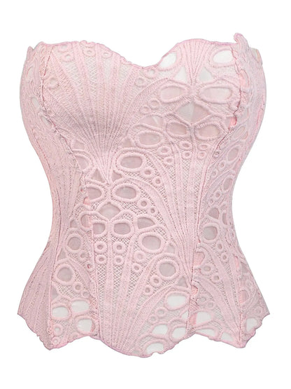 Women'S Random Pattern Lace up Shapewear Tube Top, Elegant Contrast Lace Corset Top, Tummy Control Shapewear for Women